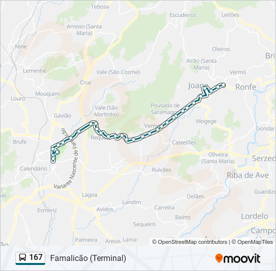 Mapa da linha do autocarro 167.