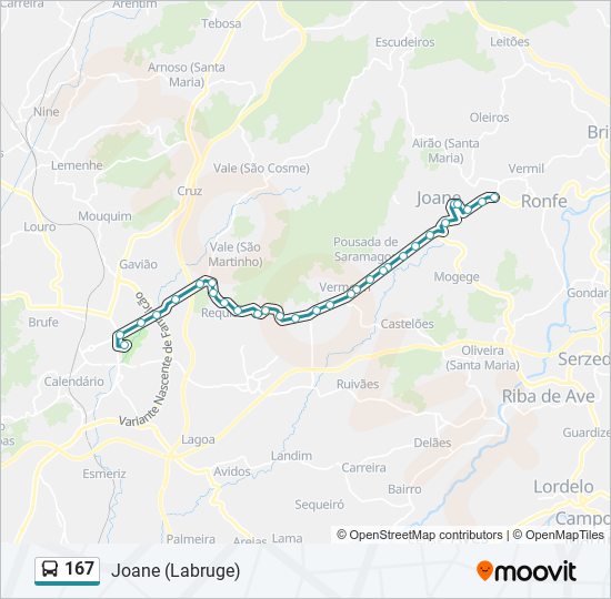 Mapa da linha do autocarro 167.