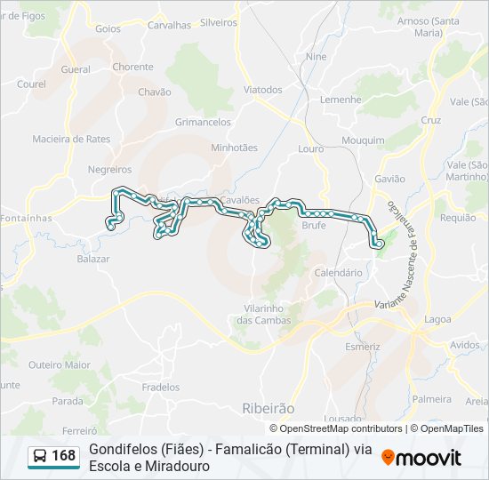 Mapa da linha do autocarro 168.