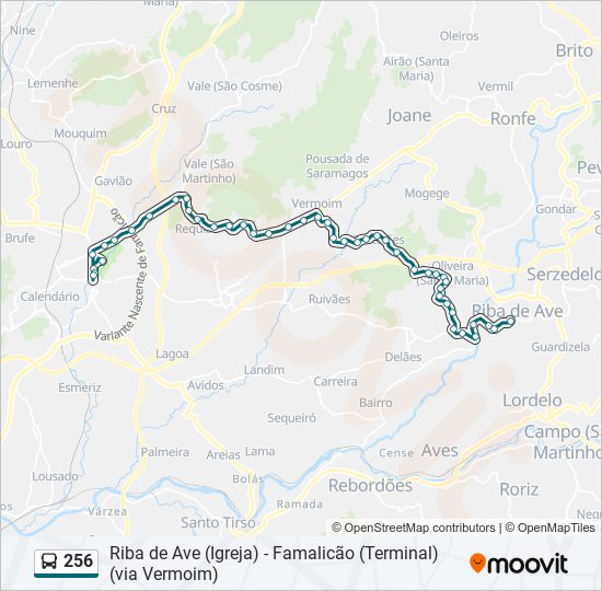 Mapa da linha do autocarro 256.