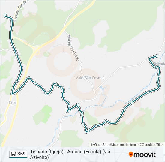 Mapa da linha do autocarro 359.