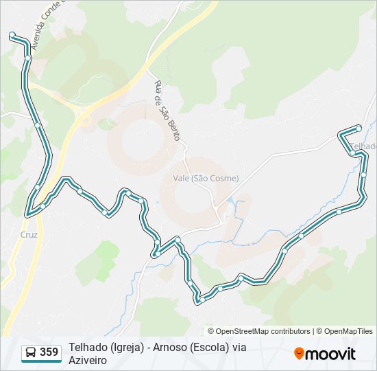 Mapa da linha do autocarro 359.