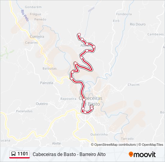 Mapa da linha do autocarro 1101.