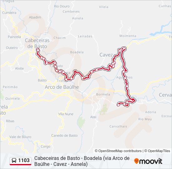 Mapa da linha do autocarro 1103.