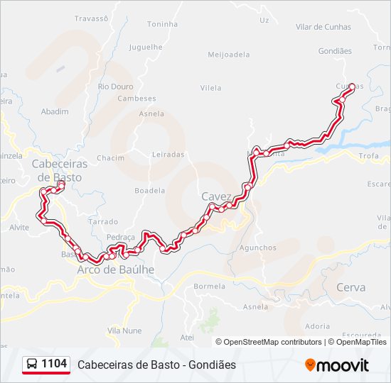 Mapa da linha do autocarro 1104.