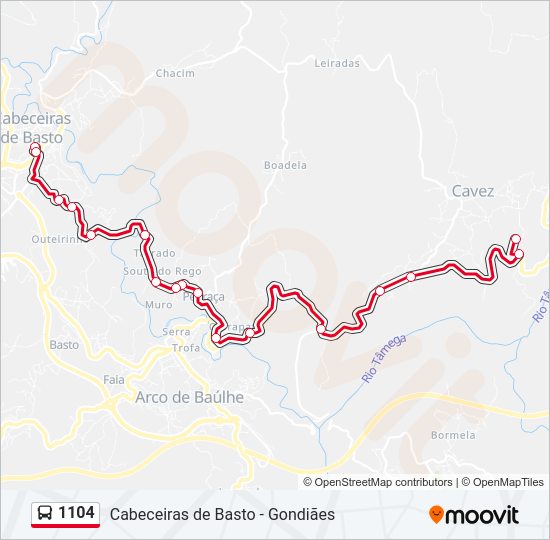 Mapa da linha do autocarro 1104.