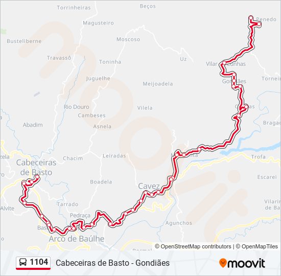 Mapa da linha do autocarro 1104.