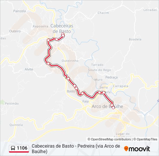 Mapa da linha do autocarro 1106.