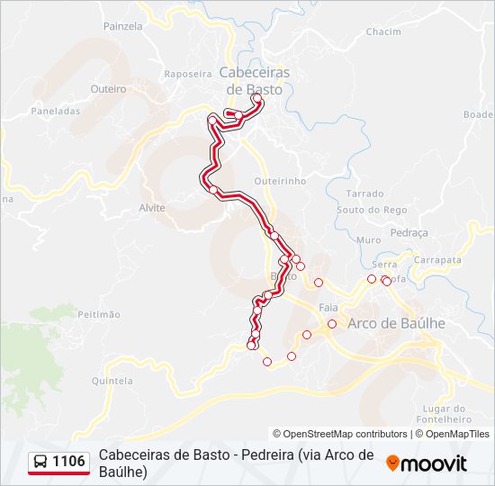 Mapa da linha do autocarro 1106.