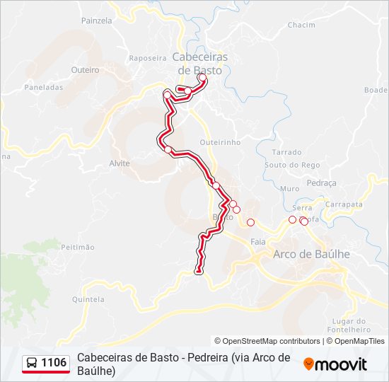 Mapa da linha do autocarro 1106.