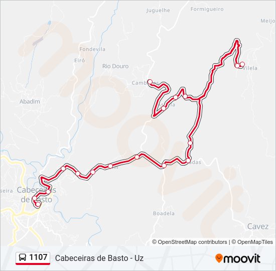 Mapa da linha do autocarro 1107.