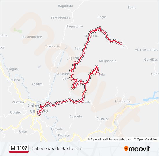 Mapa da linha do autocarro 1107.