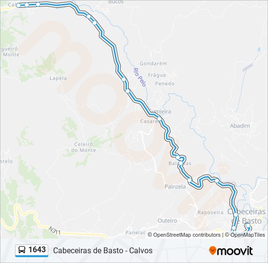 Mapa da linha do autocarro 1643.