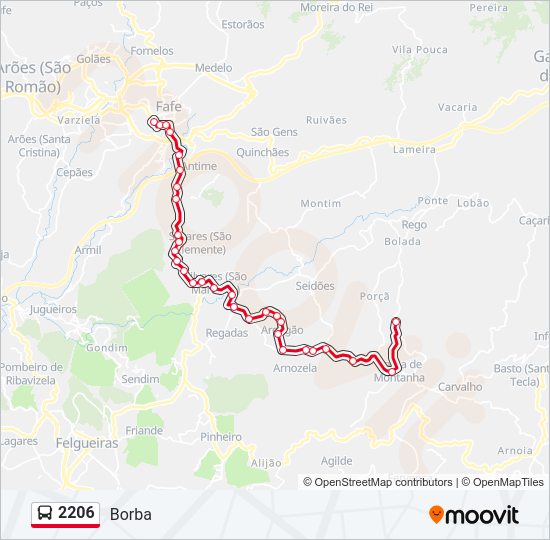 Mapa da linha do autocarro 2206.