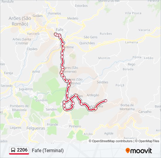 Mapa da linha do autocarro 2206.