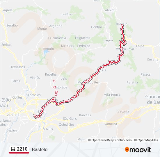 Mapa da linha do autocarro 2210.