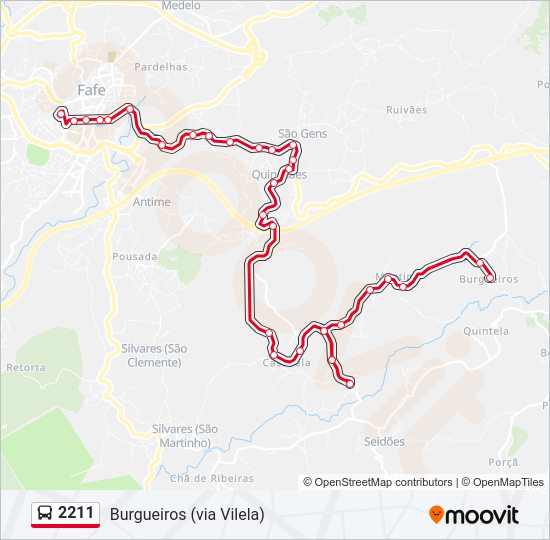 Mapa da linha do autocarro 2211.