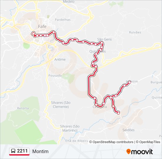 Mapa da linha do autocarro 2211.