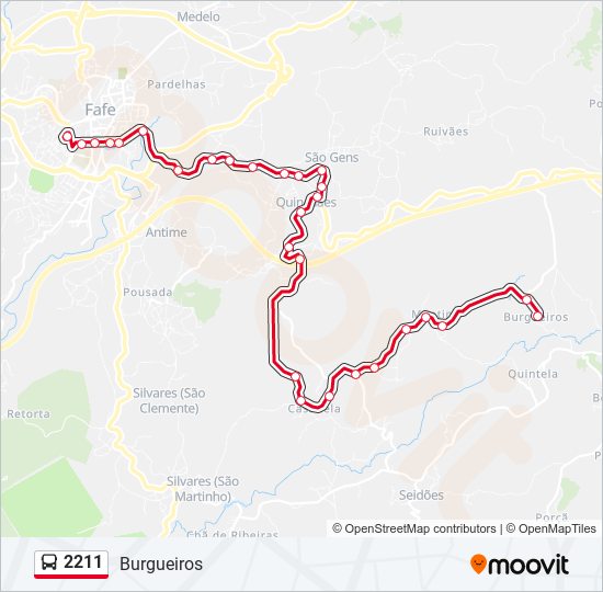 Mapa da linha do autocarro 2211.