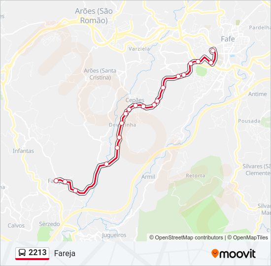 Mapa da linha do autocarro 2213.