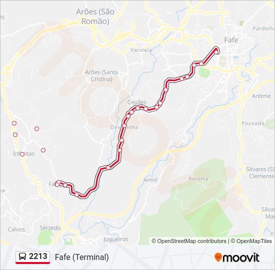 Mapa da linha do autocarro 2213.