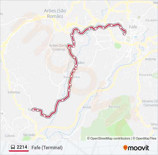 Mapa da linha do autocarro 2214.