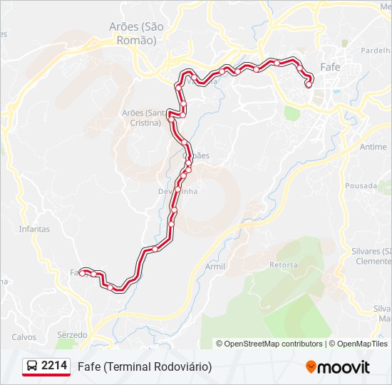 Mapa da linha do autocarro 2214.