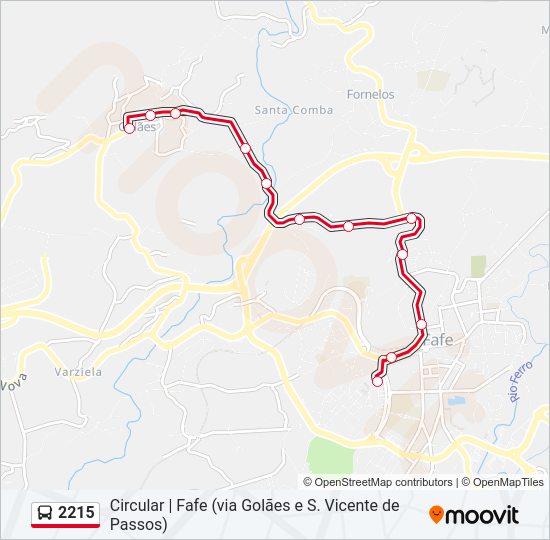 Mapa da linha do autocarro 2215.