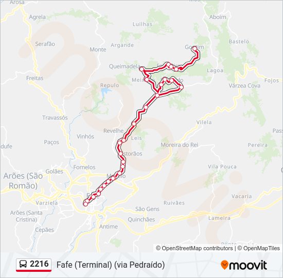 Mapa da linha do autocarro 2216.