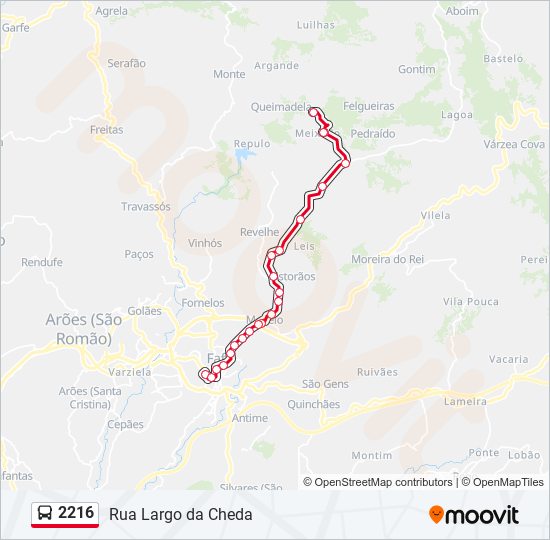 Mapa da linha do autocarro 2216.