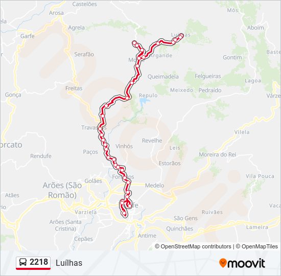 Mapa da linha do autocarro 2218.