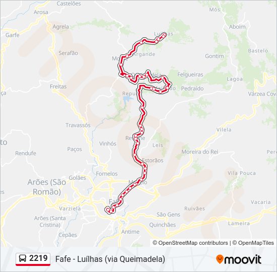 Mapa da linha do autocarro 2219.