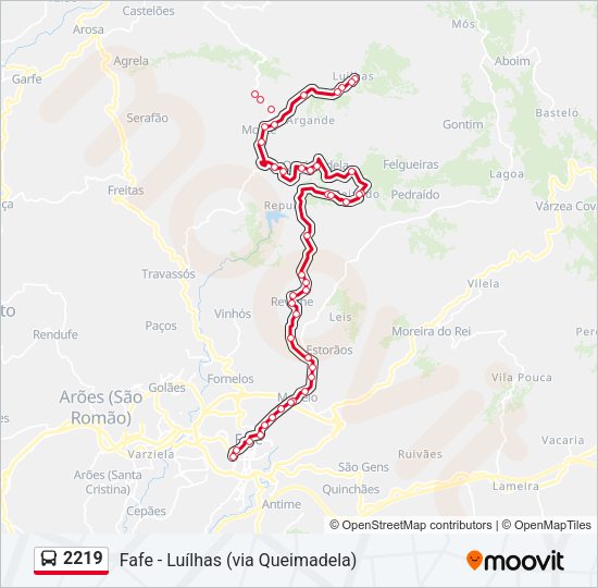 Mapa da linha do autocarro 2219.