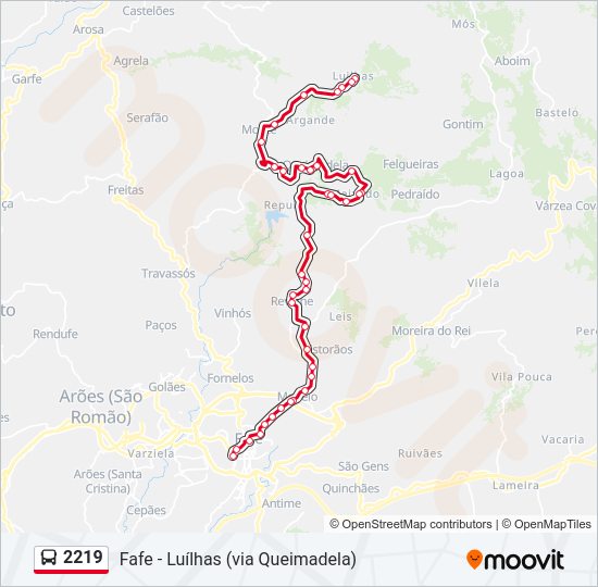 Mapa da linha do autocarro 2219.