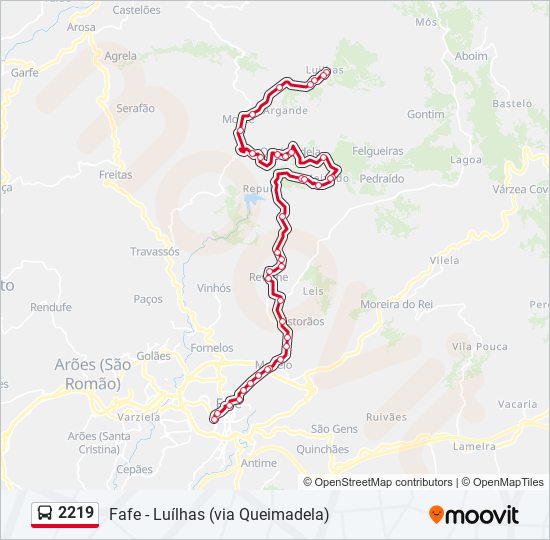 Mapa da linha do autocarro 2219.