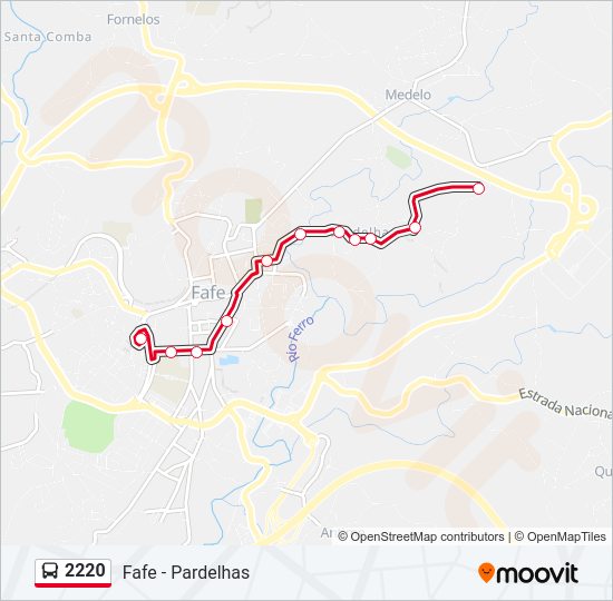 Mapa da linha do autocarro 2220.