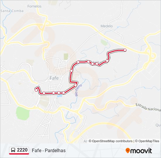 Mapa da linha do autocarro 2220.