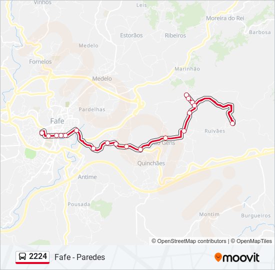 Mapa da linha do autocarro 2224.