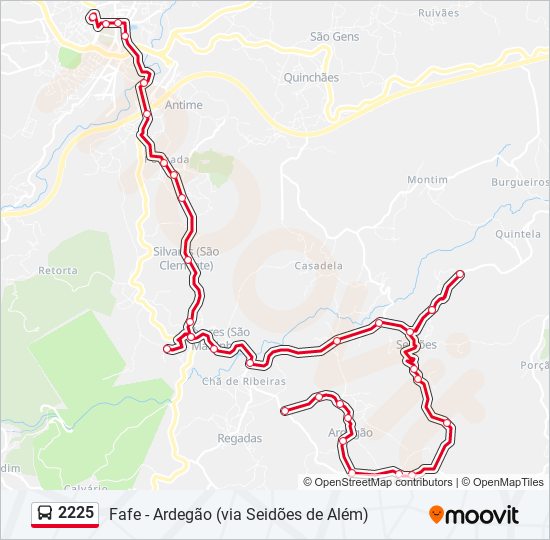 Mapa da linha do autocarro 2225.