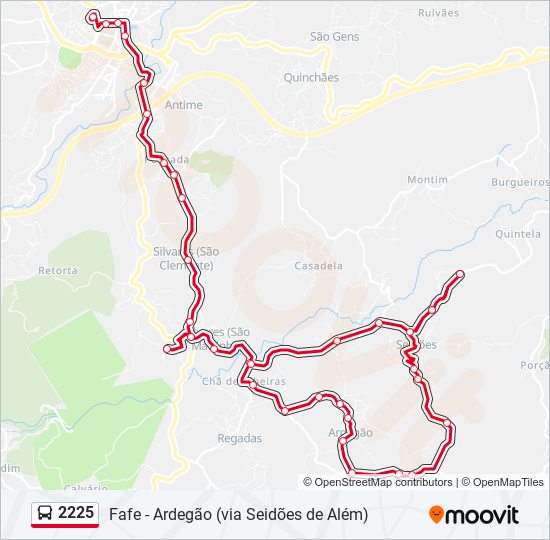 Mapa da linha do autocarro 2225.