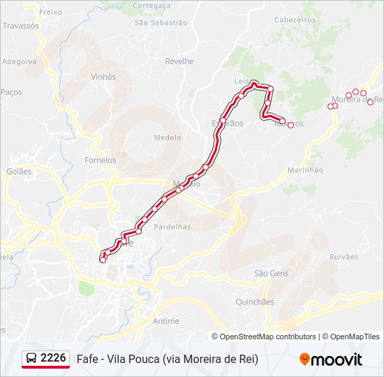 Mapa da linha do autocarro 2226.