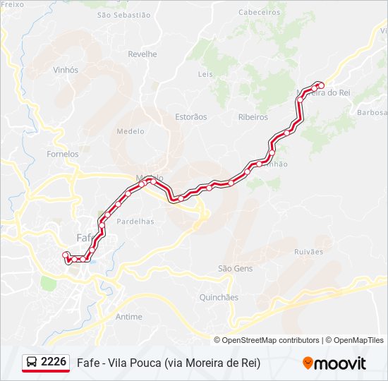 Mapa da linha do autocarro 2226.