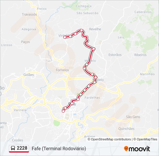 Mapa da linha do autocarro 2228.