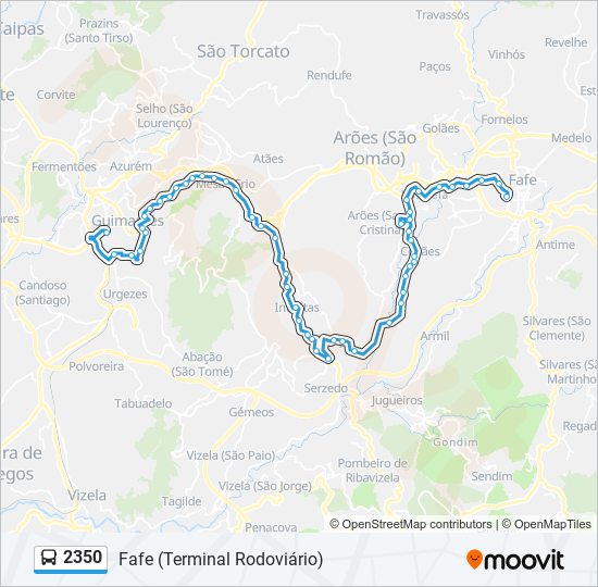 Mapa da linha do autocarro 2350.