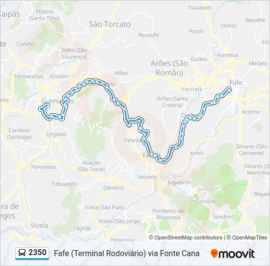 Mapa da linha do autocarro 2350.
