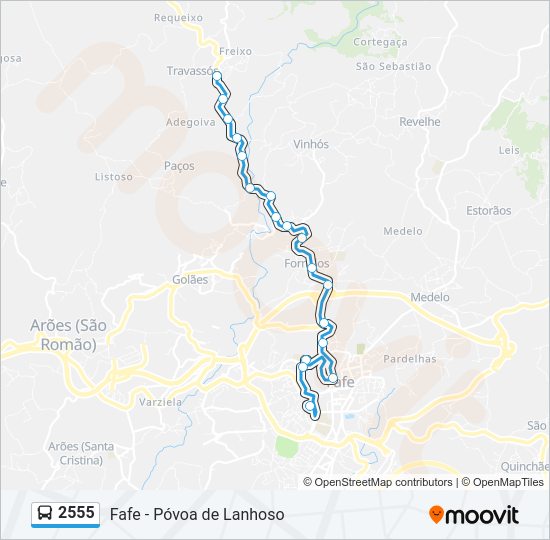 Mapa da linha do autocarro 2555.