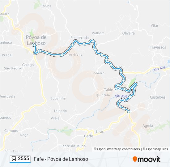 Mapa da linha do autocarro 2555.