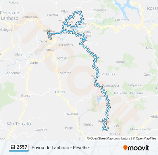 Mapa da linha do autocarro 2557.