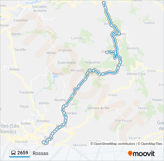 Mapa da linha do autocarro 2659.