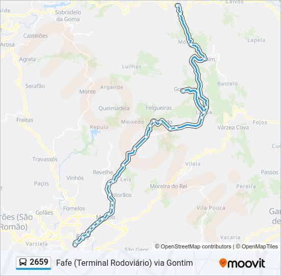 Mapa da linha do autocarro 2659.